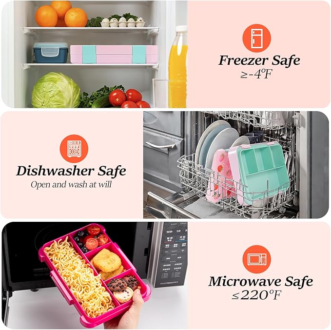 QCQHDU Bento lunch Box for Kids-4 Compartment,1180ml Lunch Containers for Adults,Microwave & Dishwasher & Freezer Safe,School,Work,Picnics with Sauce Vontainers,BPA-Free(Castle)