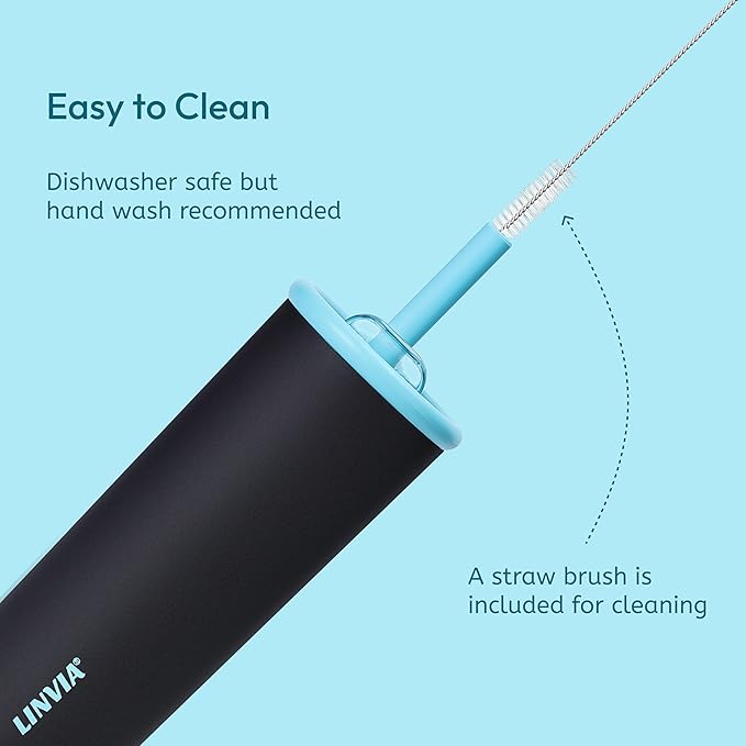 Candy Tumbler, 20 oz Kids Insulated Stainless Steel Water Bottle with Spill Resistant Silicone-Metal Straw and 2-in-1 Lid, BPA-Free, Cup Holder Friendly, Dishwasher Safe, Dark Black