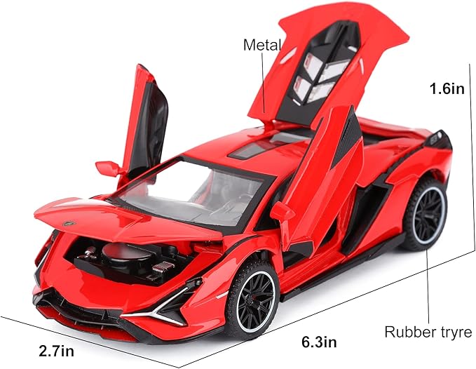 SASBSC Lamb Toy Cars for Kids Sian Diecast Metal Model Car with Light and Sound Fkp3 Pull Back Toy Car for Boys Age 3 + Year Old (Red)