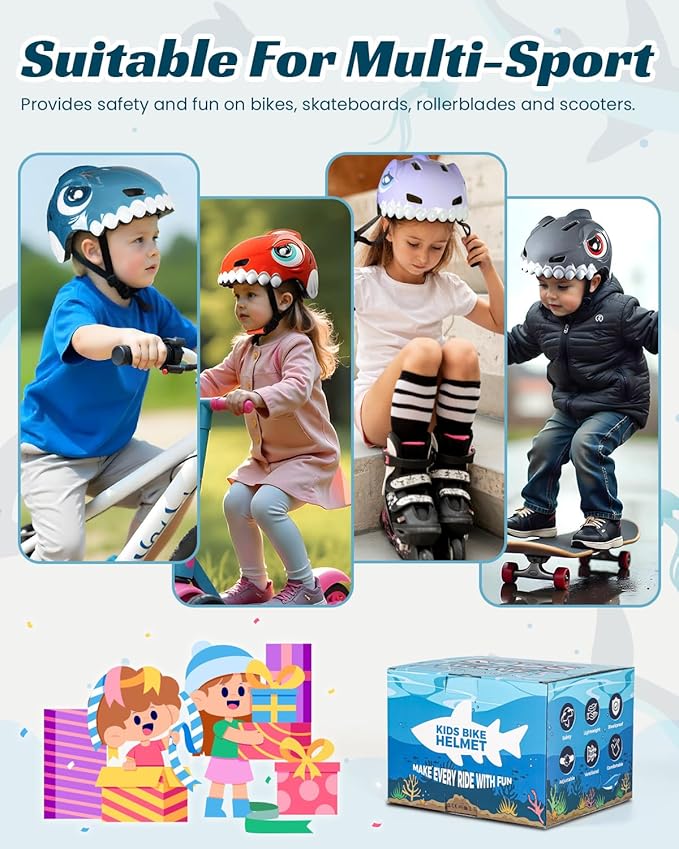 Bike Helmet for Kids 3-5-8 Toddler Bike Helmet Animal 3D Cartoon Boys Girls Safety Adjustable Kids Helmet and Pads Set for Cycling Scooter Skateboard