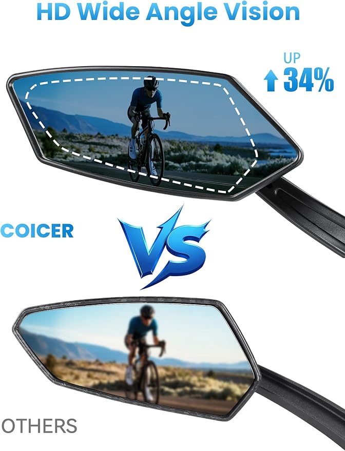 Bike Mirror Handlebar Mount 360° Adjustable Blue, Wide Rear View Mirror Bicycle Mirrors for Handlebars with Scratch Resistant Glass, Bike Rear View Mirror for Scooter, Motorcycle, Bike Accessory Right