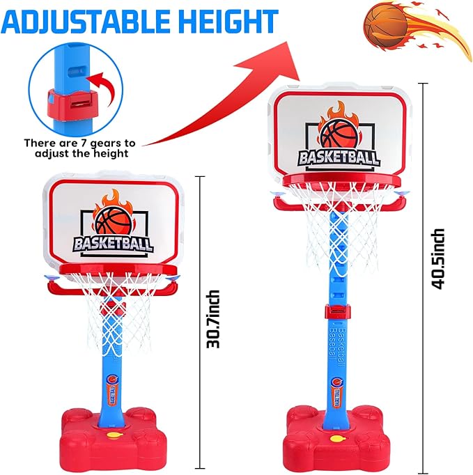 Tsomtto 4 in 1 Kids Basketball Hoop & T Ball Set Indoor Outdoor Toys for Toddlers 1-3 Adjustable Toddler Pool Basketball Hoop Goal Sports Outside Play Toys for 1 2 Year Old Boys Girls Birthday Gifts