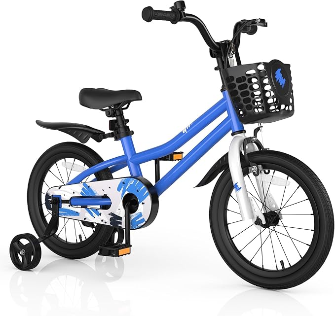 COSTWAY Kids Bike, 12 14 16 18 Inch Toddler Bike for Boys & Girls Aged 3-8 Years Old, Kids Bicycle w/Removable Training Wheels, Handbrake & Coaster Brake, Basket, Bell