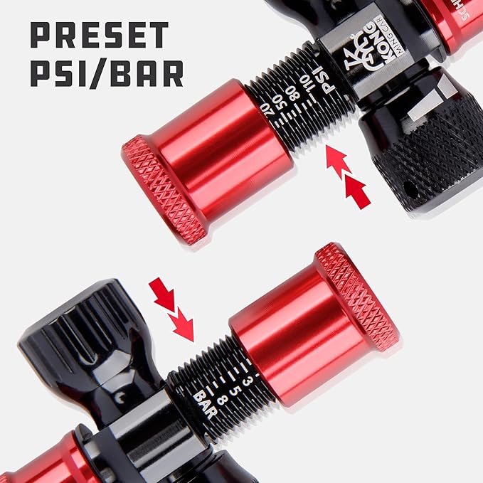 CO2 Inflator Kits with 6 X 16g / 25g CO2 Threaded Cartridges for Bike Tires, Presta and Schrader Valve Compatible, CO2 Bike Tire Pump for Mountain and Road Bicycles