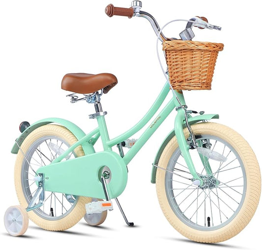 Glerc Little Molly 12-20 Inch Kids Retro Cruiser Bike for 2-13 Year Old with Wicker Basket & Training Wheels/Kickstand, Multiple Colors