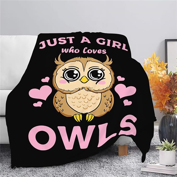 Owl Blanket Just A Girl Who Loves Owls Throw Blanket Gifts for Kids Girls Boys Adults Women Men Super Soft Cozy Plush Fluffy Fuzzy Fleece Blanket Decor 60''X80''