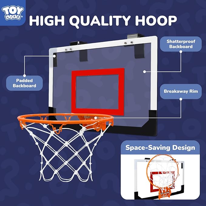 TOY Life Basketball Hoop Indoor for Kids Over The Door Office Basketballhoop for Teens and Adults Mini Hoops Door Room Goal with 4 Balls