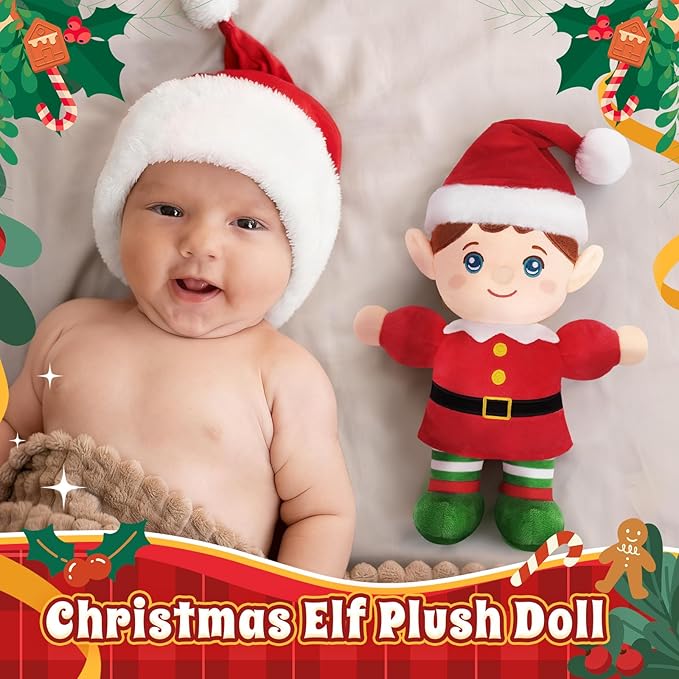Christmas Elf Plush, Soft Baby Doll Boy First Baby Doll Toys Birthday Christmas Plushies Gift Elf Toy for Toddler Kids Infants