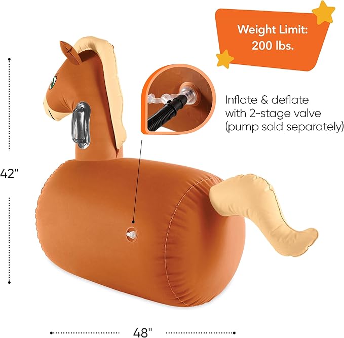 HearthSong Hop 'n Go Inflatable Bouncing Ride-On, 48" L x 20" W x 36" H, Set of 2, Outdoor Play, Ages 5 and Up, Horses