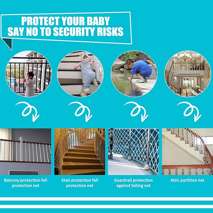 Climbing Cargo Net for Kids Outdoor Balcony Safety Net Rope Netting Playground Climbing Net Stairway Railing Safety Net for Children Pets Toys Knotless Polyester Sports Netting