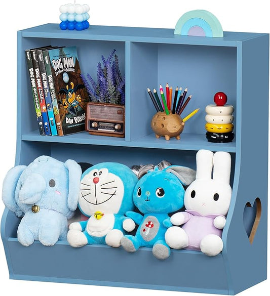 Lerliuo Baby Toddler Bookshelf and Storage Organizer, Kids Cabinet and Bookcase, Wooden 3 Cubby Children Book Shelf for Playroom, Bedroom, Nursery, School 23.62'' H (Blue)