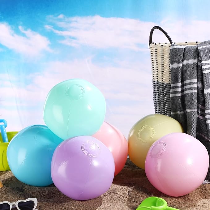 12 Pcs Inflatable Beach Balls Bulk Macaron Color Jumbo Large Beach Balls Pool Game Toys for Summer Swimming Back to School Party Games Water (16 Inch)