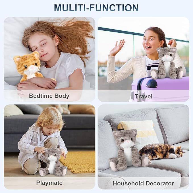 Heatable & Coolable Grey Cat Stuffed Animal, Cat Heating Pad Microwavable for Soothing & Relaxation, Lavender Scented Cat Plush Toy for Stress Relief, Stuffed Cat Toys for Kids