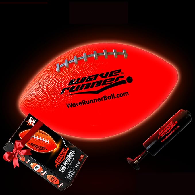 Wave Runner LED Light-Up Football - Glow in The Dark Football Games- Size 10.35 in. with Pump and Batteries Included | Perfect Football Game Gifts for Teen Boys Ages 7-15 Football Fans & Players