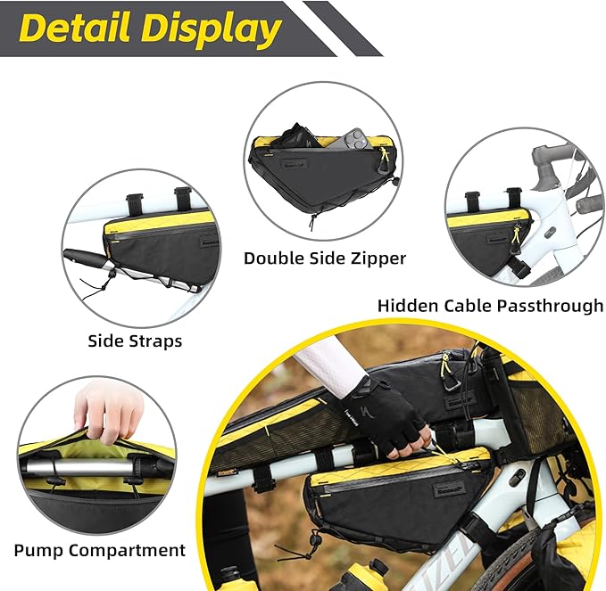 Bicycle Frame Bag Bike Triangle Bag Waterproof Bike Bag 1.7L with Dual Side Mesh Pockets for MTB Road Bike Cycling Commuting and Outdoor Adventures