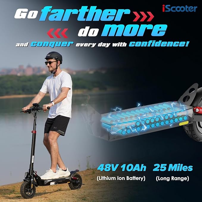 iScooter Electric Scooter, 10" Tires, 800W Motor E-Scooter Up to 25/28 Miles Range, Top Speed 24/28 MPH, Adjustable Handlebar Height, Folding Commuting Electric Scooter for Adults-(Optional Seat)