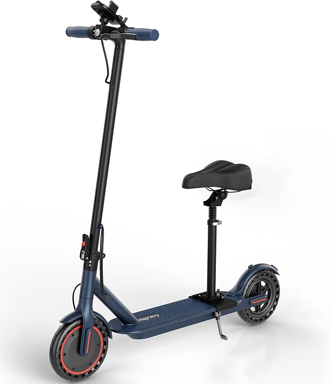 Electric Scooter, Folding E Scooter for Adults with Seat, 350W Motor, 8.5" Tire, 19MPH, 21Mile Long Range Lightweight Teens Commuting Sit Down Escooter with App, Bluetooth, Dual Brake (Seat Optional)