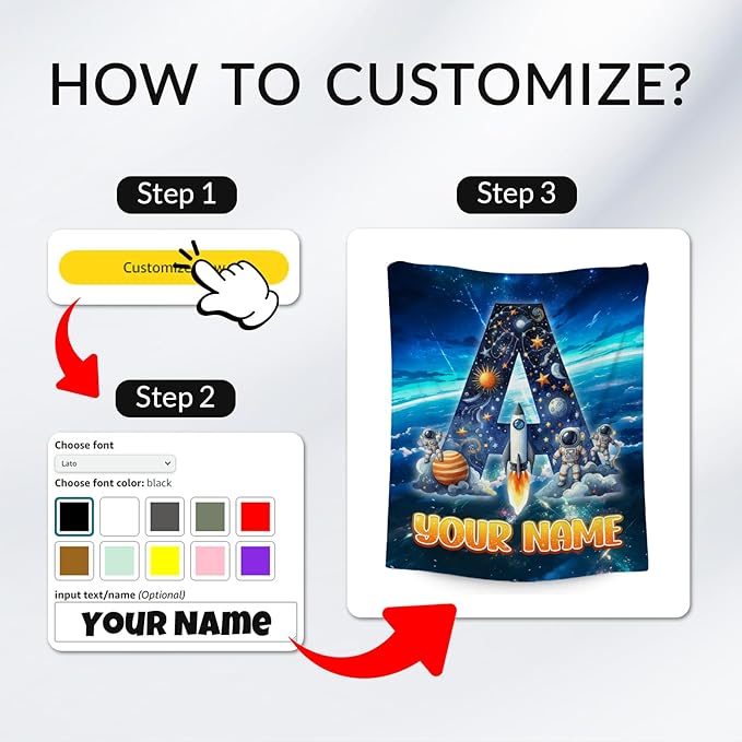 Boys Blanket - Personalized Planet Gifts with Name for Kids - Custom Monogram Blanket for Son Daughter - Warm Fuzzy Flannel Throws - 4 Sizes for Toddler/Children/Teens/Adults