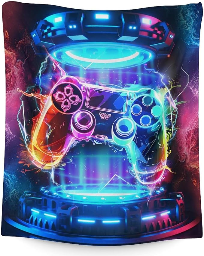 Video Game Blanket for Boys - Plush Furry Colorful Gaming Throw Gifts - 50" x 60" Inches for Couch - Aesthetic Gaming Controller Blankets