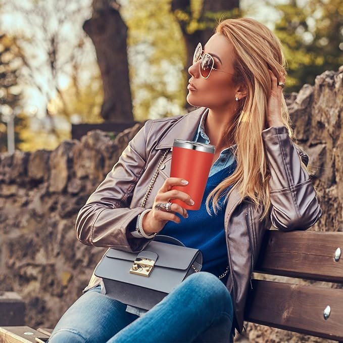 VEGOND 12oz Tumbler Stainless Steel Tumbler bulk Vacuum Insulated Double Wall Travel Tumbler with Lid and Straw Reusable Tumbler, Brick Red 1 Pack