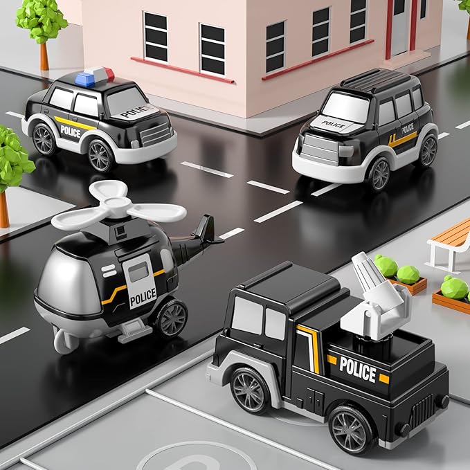 Bennol Toddler 5 in 1 Police Truck Toys for 1 2 3 4 5 Year Old Boys, Police Rescue Vehicles Car Trucks Bus Helicopter for Kids Ages 1-3 3-5, Car Toys for 1 2 3 4 5 Year Old Boys Girls Birthday Gifts