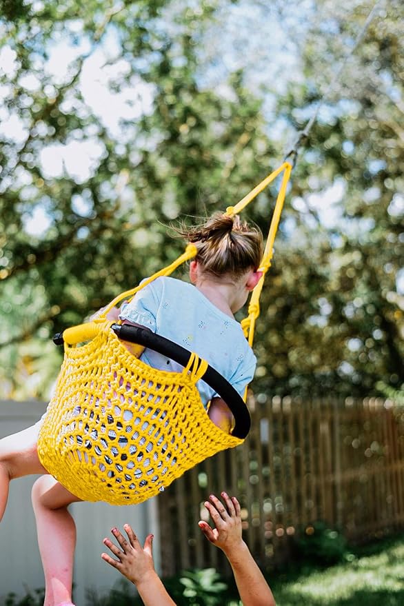 JKsmart Swing Seat for Kids Heavy Duty Rope Play Secure Children Swing Set,Perfect for Indoor,Outdoor,Playground,Home,Tree,with Snap Hooks and Swing Straps,440 lbs Capacity, Yellow