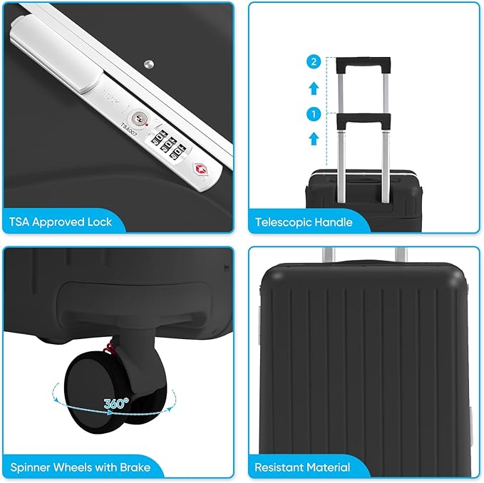 20'' Luggage with Child Seat, Ride On Suitcase with Shockproof Silent Spinner Wheels, TSA Lock, Carry On Luggage with Foldable Backrest, Bag Hook for Kids.