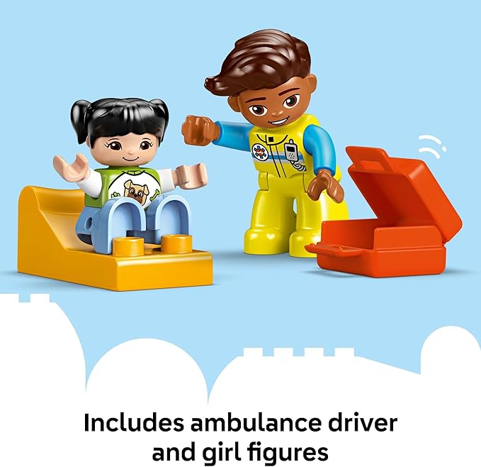 LEGO DUPLO Town Ambulance & Driver Building Toy Playset - Preschool Learning and Educational Ambulance Toy for Toddlers, Boys and Girls, Ages 2+ - Pretend Play Baby Gift Idea - 10447