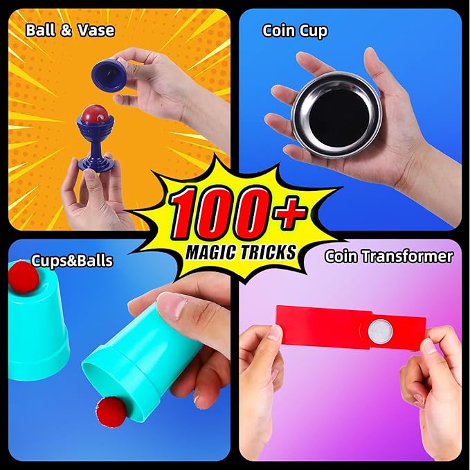 Magic Tricks Kit, 30 in 1 Magic Tricks Set for Kids Age 6 7 8 9 10 11 12, Magician Costume for Pretend Play & Step-by-Step Video Instruction for Beginners, Christmas Halloween Birthday Gifts for Kids