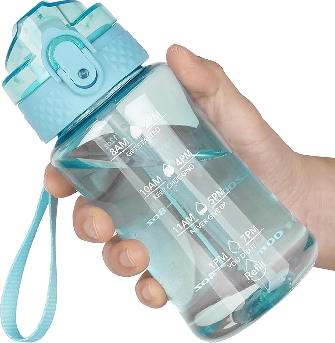 OLDLEY 12oz Kids Water Bottle for School - Motivational With Silicone Straw, Leak-Proof Tritan BPA-Free, Reusable for Girls Boys, Slate Blue