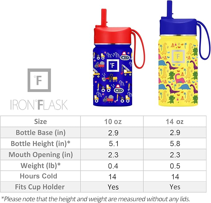 IRON °FLASK Kids Water Bottle - Straw Lid, 20 Name Stickers, Vacuum Insulated Stainless Steel, Double Walled Tumbler Travel Cup, Thermos Mug - Inkredible Octopus, 10 Oz