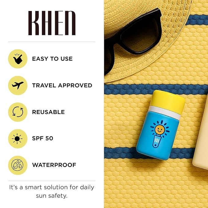 Sunscreen Applicator With Broad Spectrum SPF 50+ Sunscreen UVA/UVB Protection, Water-Resistant 5oz - Kids, Adults & Families, Refillable Roll on Sponge Spill Easy Application, Paraben Dye & Tear Free