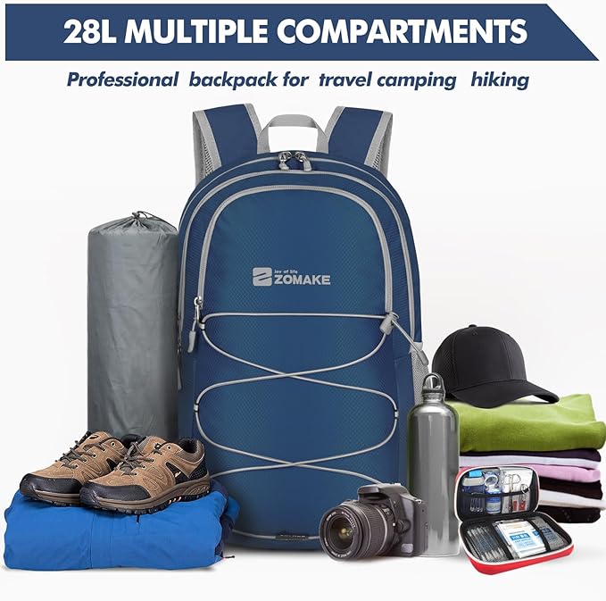 ZOMAKE Lightweight Packable Backpack 28L, Foldable Backpacks Water Resistant Collapsible Day Bag Light Daypack for Hiking