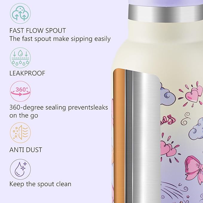 12oz Kids Water Bottle – Insulated Stainless Steel Bottle with Straw Lid, BPA-Free, Leak-Proof, for Toddlers & School Use