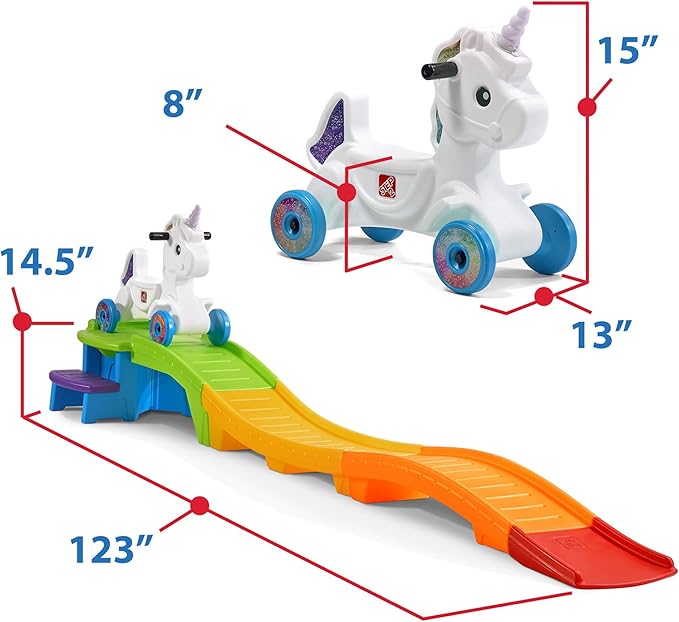 Step2 Unicorn Up & Down Roller Coaster Kids Ride On Toy, Push Car, Indoor/Outdoor Playset, Made of Durable Plastic, Max Weight 50 lbs., For Toddlers 2-5 Years Old, Multicolor