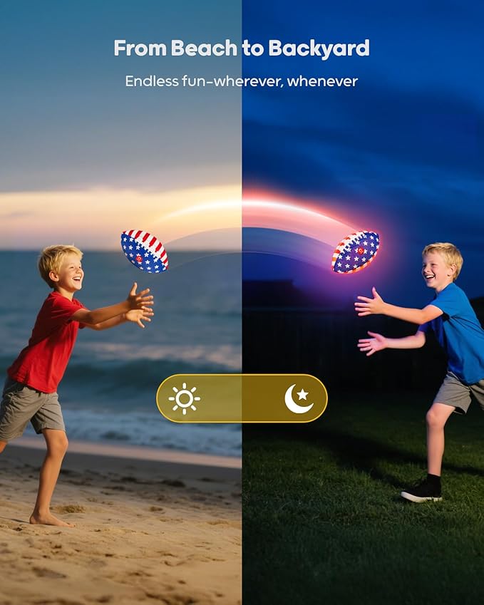 QPAU 9" Glow in The Dark Football (Size 3, 2 Packs), Light Up Youth Football with Pump & Batteries, Outdoor Toys & Games for Boys Girls, Birthday Gifts for Kids and Teens