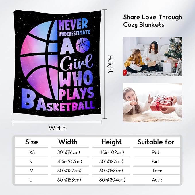 Basketball Blanket for Girls, Basketball Gifts for Girls, Sport Throw Blankets for Team Daughter & Her, Kids Throws for Living Room Home Decor (60x80 Inch)