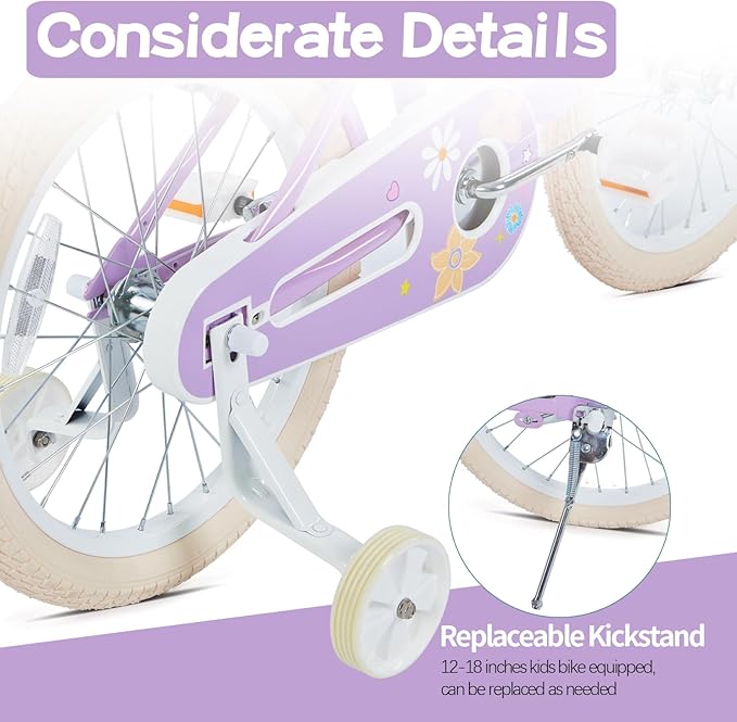 JMMD Girls Bike for 4-12 Years Old Kids, 12 14 16 18 20 24 Kids Bike with Training Wheels, Basket and Doll Seat, Toddler Girls Bicycles with Handbrake & Kickstand, Multiple Colors