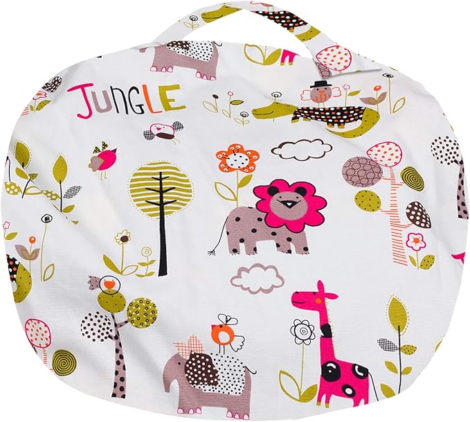 Posh Stuffable Kids Stuffed Animal Storage Bean Bag Chair Cover - Childrens Toy Organizer, Medium 27" - Canvas Jungle White