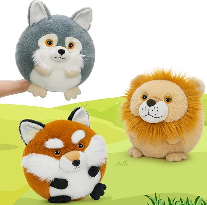 MaoGoLan 3Pcs Fox Stuffed Animal Plush Wolf Toy Lion Plush Big Stuffed Safari Animal Pillows for Kids, Women Valentine's Day Gifts Christmas Baby Shower Party Decorations