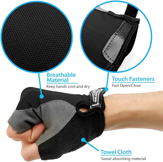 GEARONIC Mens Cycling Gloves, Fingerless Mountain Bike Gloves for Men, Breathable MTB bicycle gloves, Gel Padded Road biking gloves, Anti-slip Road Motorcycle Gloves for Men/Women, Half Finger Guantes