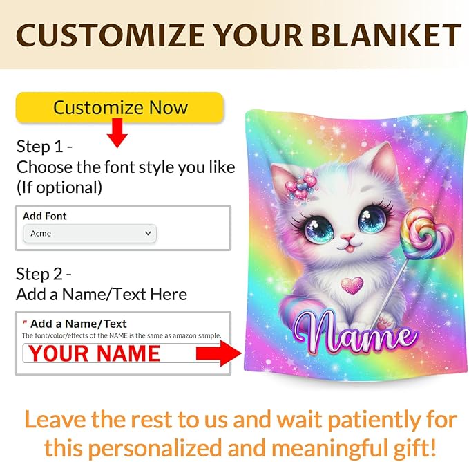 Cat Gift Custom Throw Blankets for Kids Girls Cat Lovers - 40x50 Inches Small Soft Fuzzy Cute Stuff Gifts Ideas Accessories Decor Personalized Throw Gifts for Travel Camping Couch Office