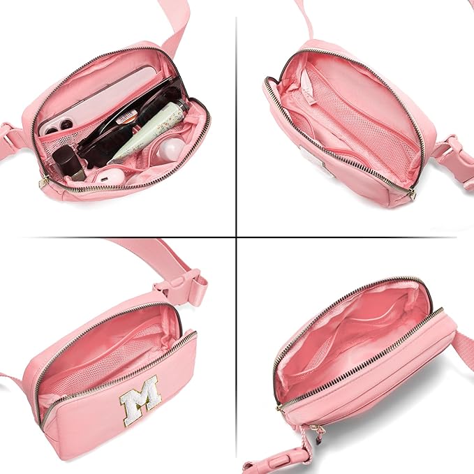 Gitus Birthday Gifts for 8 9 10 11 12 13 Year Old Girls Personalized Fanny Pack Crossbody Bags with Initial Letter Patch Belt Bag for Teen Girls Cute Trendy Stuff Travel Essentials (LightPink-M)