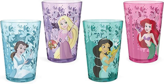 Zak Designs 14.5oz Disney Princess Nesting Tumbler Set Includes Durable Plastic Cups, Fun Drinkware is Perfect for Kids, 4pk (14.5oz, Belle & Jasmine & Ariel), PYRP-0731