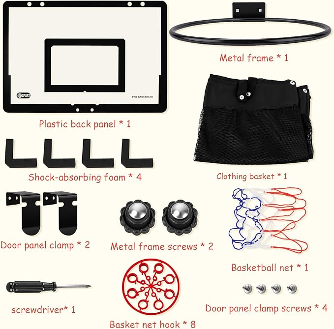 2-in-1 Over the Door Basketball Laundry Hamper and Basketball Hoop, Durable Hanging Sports Laundry/Clothes Basket with Hoop and a Bottom Zipper for Kids Teen Bedrooms, Dorm Rooms, Bathroom