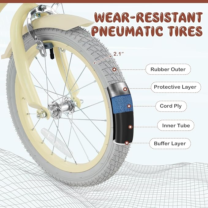 BABY JOY Kids Bike, 12 14 16 18 20 Inch Boys Girls Bike w/Adjustable Seat, Removable Basket, Handbrake & Coaster Brake, Training Wheels or Kickstand, Kids Bicycle with Multi-Color