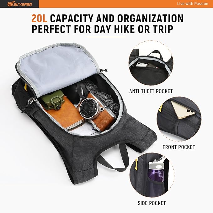 SKYSPER Small Daypack 10L/15L/20L Hiking Backpack Packable Lightweight Travel Day Pack for Women Men