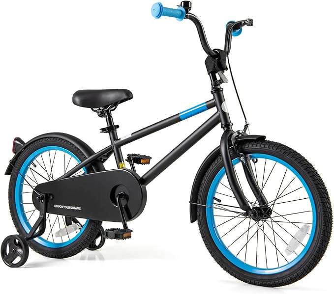 BABY JOY Colorful Macarons Kids Bike, 12 14 16 18 Inch Sporty Children's Bicycle with Training Wheels, Adjustable Handlebar & Saddle, Handbrake & Coaster Brake, Boys Girls Bike for 3-8 Years Old