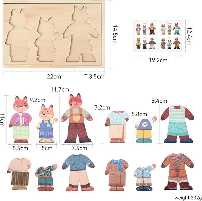 Wooden Puzzles for Toddlers Animal Dress-up Puzzle, Toddler Puzzles, Kids Learning Educational Montessori Toys for 3 4 5 Year Old, Gifts for Boys Girls(Family of 3)
