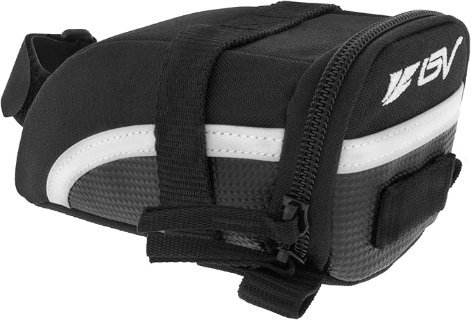 BV Strap-On Bike Bag with Reflective Material - Capacious Saddle Bag with Seperate Divider for Small Items & Room for All Your Essentials - Bike Pouch with Taillight Hanger for Maximum Safety